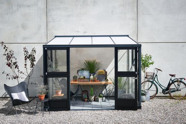 Gewächshaus Juliana Veranda 6,6 m² Anthrazit Schwarz 3mm Sicherheitsglas